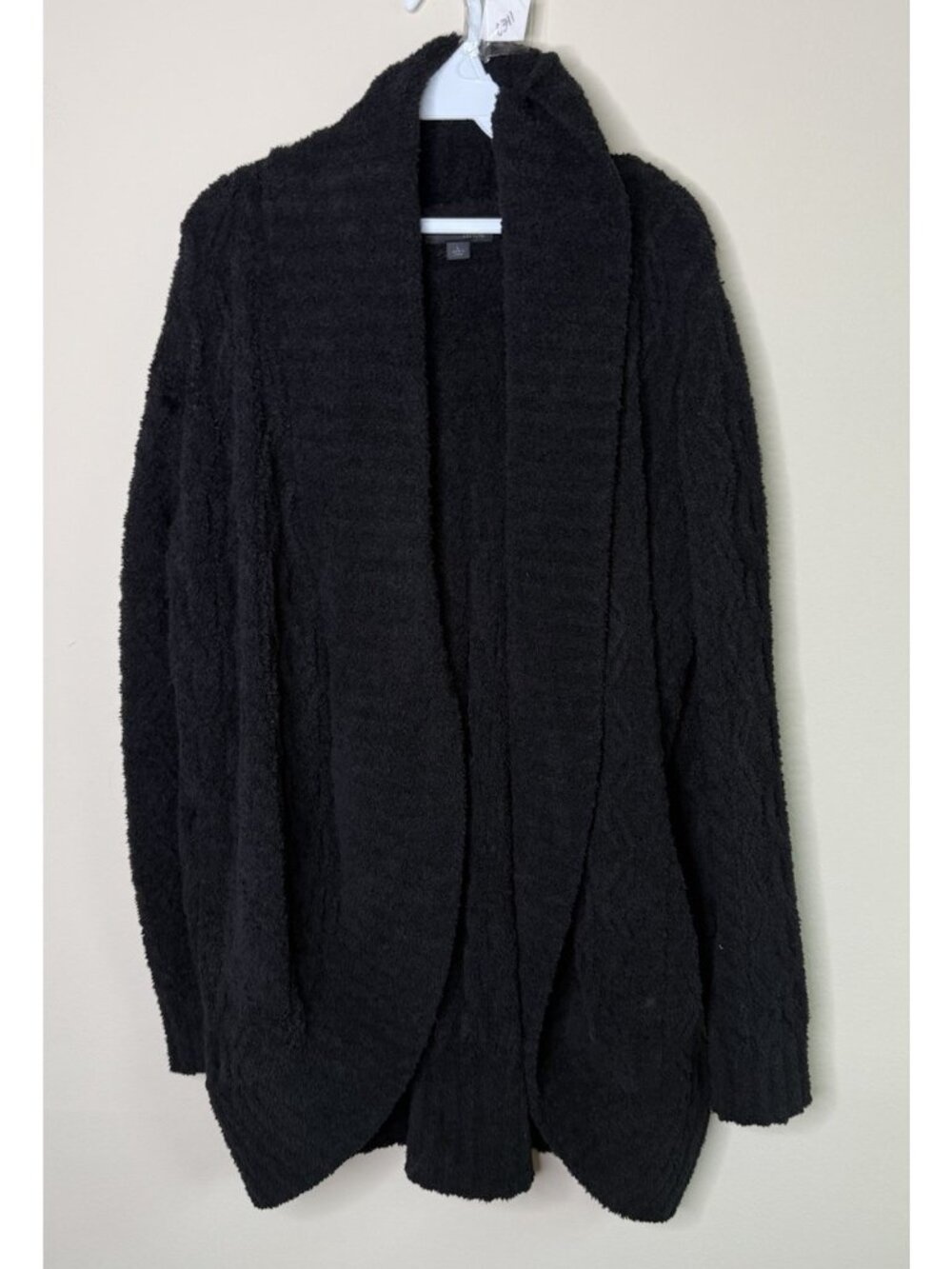 Barefoot Dreams Cozy Chic Cardigan Sweater Black Cable Knit Open